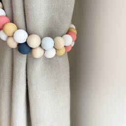 Seaside Beaded Curtain Tiebacks Navy, Coral, & Wood - thumbnail 4