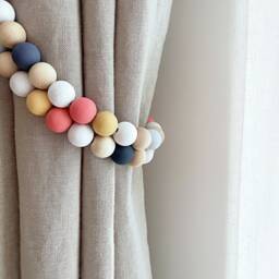 Seaside Beaded Curtain Tiebacks Navy, Coral, & Wood
