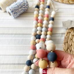 Seaside Beaded Curtain Tiebacks Navy, Coral, & Wood - thumbnail 2