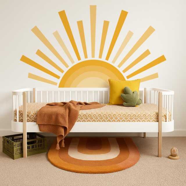 Rising Sun Wall Sticker - Fabric Peel & Stick Half Decal For Kids Room, Nursery, Playroom - image 1
