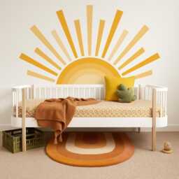 Rising Sun Wall Sticker - Fabric Peel & Stick Half Decal For Kids Room, Nursery, Playroom