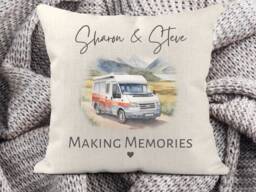 Personalised Campervan Cushion, Vanlife Decor, Father's Day, Gift For Grandparents, Owner, Motorhome Birthday - thumbnail 1