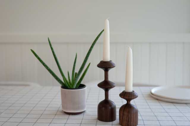 Handturned Wood Candlestick Set Of 2 Scandinavian Minimalist Candle Holders Gisele Collection - image 1