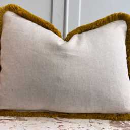 Cushions Made in Fermoie Savernake Linen Cushion Cover Burgundy Red Designer Pillow With Mustard Brush Fringe - thumbnail 4