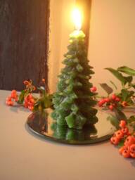 Luxury Danish Christmas Gift Set, Tree Glitter 100% Plant Wax Candle, Bevelled Edge Mirror Candle Plate, Scandinavian Folklore - thumbnail 1