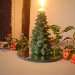 Luxury Danish Christmas Gift Set, Tree Glitter 100% Plant Wax Candle, Bevelled Edge Mirror Candle Plate, Scandinavian Folklore - thumbnail 2