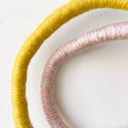 Small Macrame Rope Wall Art, Modern Fiber Art Ornament Decor, Decorative Yarn Hoop Wrapped Hanging - thumbnail 3