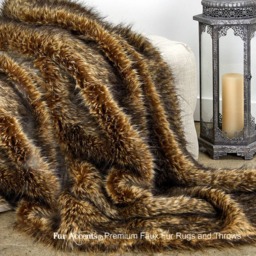 Faux Fur Throw Blanket, Brown Desert Wolf, Minky Cuddle Lining - thumbnail 1