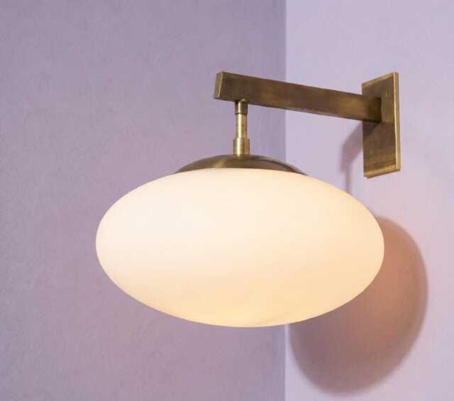 1950S Minimalist Modern Brass Sconce For Bedroom & Living Room Handmade Wall Light Frosted Glass Shade Home Decor - image 1