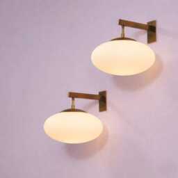 1950S Minimalist Modern Brass Sconce For Bedroom & Living Room Handmade Wall Light Frosted Glass Shade Home Decor - thumbnail 2