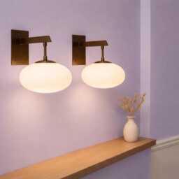1950S Minimalist Modern Brass Sconce For Bedroom & Living Room Handmade Wall Light Frosted Glass Shade Home Decor - thumbnail 3