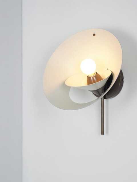 1950S Mid-Century Modern Brass & Cream Wall Sconce - Italian Patina Cone Shade Light Fixture, Retro Vintage - image 1