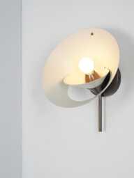 1950S Mid-Century Modern Brass & Cream Wall Sconce - Italian Patina Cone Shade Light Fixture, Retro Vintage - thumbnail 1