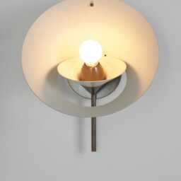 1950S Mid-Century Modern Brass & Cream Wall Sconce - Italian Patina Cone Shade Light Fixture, Retro Vintage - thumbnail 3