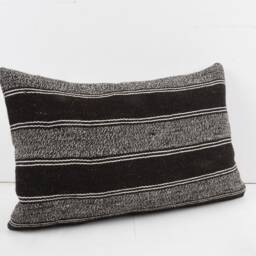 Vintage Turkish Kilim Pillow 16x24 Handwoven Wool Boho Decor - thumbnail 2