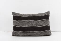 Vintage Turkish Kilim Pillow 16x24 Handwoven Wool Boho Decor - thumbnail 1