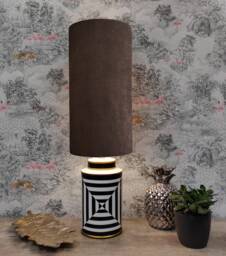 Brown Extra Tall Drum Lampshade in Velvet, 50cm Height - thumbnail 1