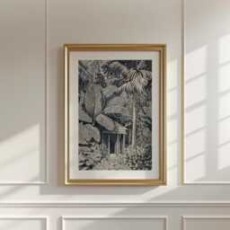Tropical Jungle Poster, Botanical Temple Print, Monochrome Wall Art - thumbnail 2