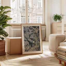 Tropical Jungle Poster, Botanical Temple Print, Monochrome Wall Art - thumbnail 4