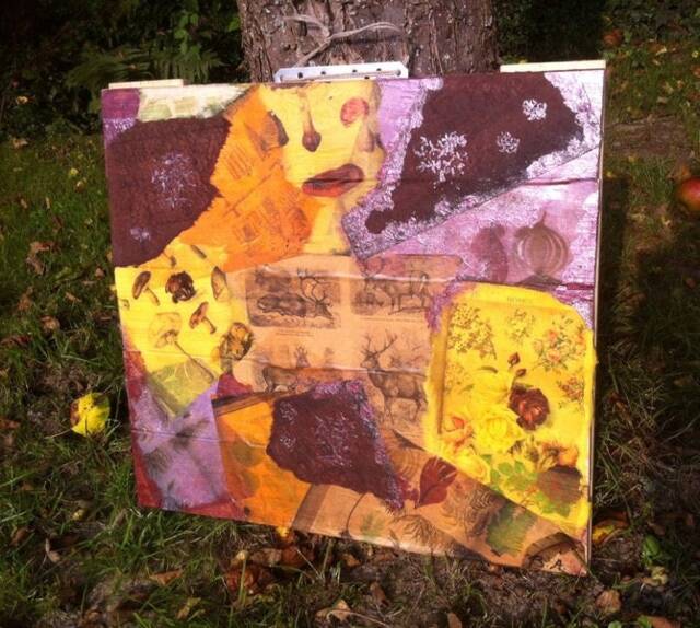 Collage, Boho, Original, Art, Picture, Art Time Of The Deer, Unique Autumn, Acrylic On Solid Wood - image 1