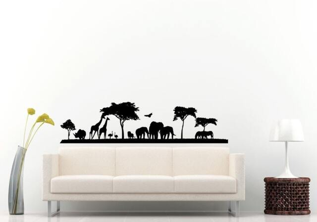 African Animal Safari Nature Trees Skyline View Wall Decal Vinyl Sticker Mural Room Decor L646 - image 1
