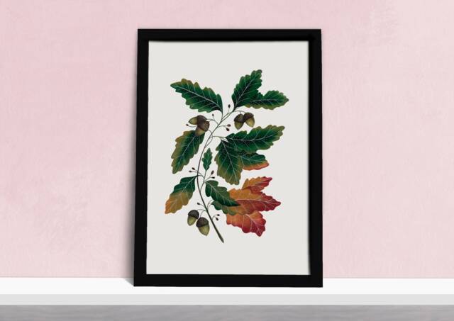 Oak Leaves & Acorns Art Print - Autumnal Painting Warm-Toned Fall Tree Watercolour Illustration Gift For Gardeners A5, A4 Or A3 - image 1