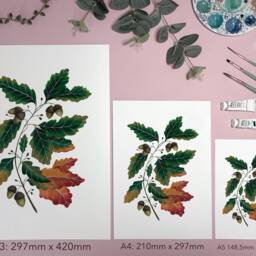 Oak Leaves & Acorns Art Print - Autumnal Painting Warm-Toned Fall Tree Watercolour Illustration Gift For Gardeners A5, A4 Or A3 - thumbnail 3