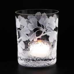 Tealight Holder, Ginkgo Biloba, Ice Flowers, Deep-Cut Engraving, Mouth-Blown, Hand-Engraved - thumbnail 2