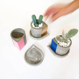 Concrete Drop Shape Mini Pot With Plate. Mini Concrete Planter - thumbnail 2