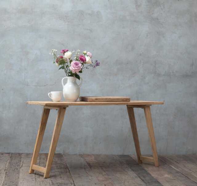 Recycled Teak Wood Console Table - Rustic Entryway Table, Modern Tapered Legs - image 1
