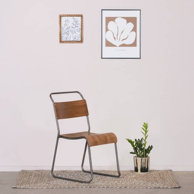 Stacking Vintage Retro School Industrial Style Metal Plywood Dining Chair - image 1