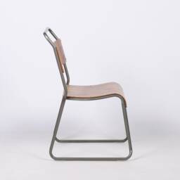 Stacking Vintage Retro School Industrial Style Metal Plywood Dining Chair - thumbnail 3