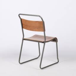 Stacking Vintage Retro School Industrial Style Metal Plywood Dining Chair - thumbnail 2