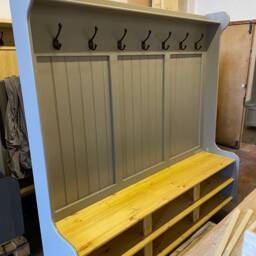 Beautiful Hand Craft Bespoke Monks Bench Coat Rack With Shoe Shelf - thumbnail 4