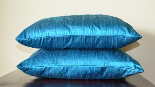 Teal Colored Dupioni Pure Silk Cushion Cover/Code 76 /12x12, 12x16, 12x20, 14x20, 14x24, 16x16, 18x18, 20x20, 22x22, 24x24 - image 1