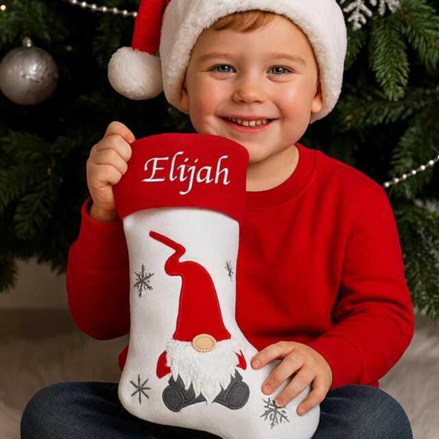 Personalised Christmas Stocking Embroidered Xmas Tomte Nordic Scandinavian Elf, Traditional - Gonk Decorations - image 1