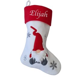Personalised Christmas Stocking Embroidered Xmas Tomte Nordic Scandinavian Elf, Traditional - Gonk Decorations - thumbnail 3