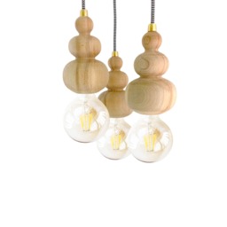 Wood Pendant Light Modern Rustic Chandelier Lighting Minimal Home Decor Bare Bulb Lamp - thumbnail 1