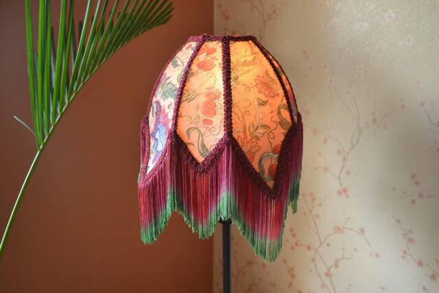 Pink Lotus Lampshade Handmade Silk Shade With Rayon Fringe - image 1