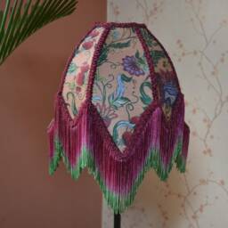 Pink Lotus Lampshade Handmade Silk Shade With Rayon Fringe - thumbnail 2