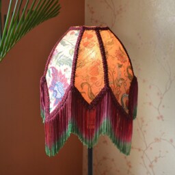 Pink Lotus Lampshade Handmade Silk Shade With Rayon Fringe - thumbnail 3