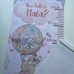 Personalised Height/ Growth Chart - Floral Rabbits Beautiful Nursery & Bedroom Wall Decor Printed On A Luxury Fabric Ideal Keepsake - thumbnail 2