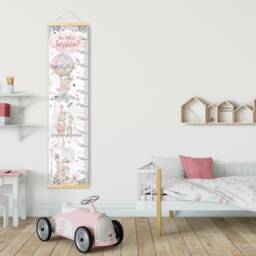 Personalised Height/ Growth Chart - Floral Rabbits Beautiful Nursery & Bedroom Wall Decor Printed On A Luxury Fabric Ideal Keepsake - thumbnail 3