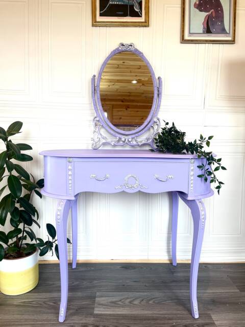 Vintage Louis Style Dressing Table Small Olympus Vanity With Mirror - image 1