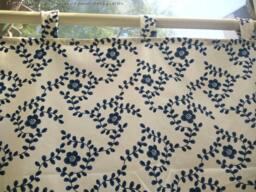 Cafe Curtain Window Valance/Window Treatment Topper/Kitchen Bathroom Nursery Drape Panel-Cotton Linen Navy Blue Flower, Get Free Gift - thumbnail 1