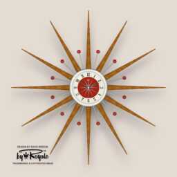 Teak Starburst Clock Mid Century Modern Wall Decor, 30
