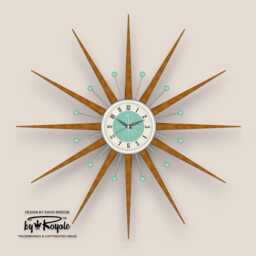 Teak Starburst Clock Mid Century Modern Wall Decor, 30 - thumbnail 4