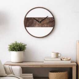 Modern Wooden Wall Clock - Minimalist Scandinavian Round Decor Silent Farmhouse Timepiece - 11.8 - thumbnail 2