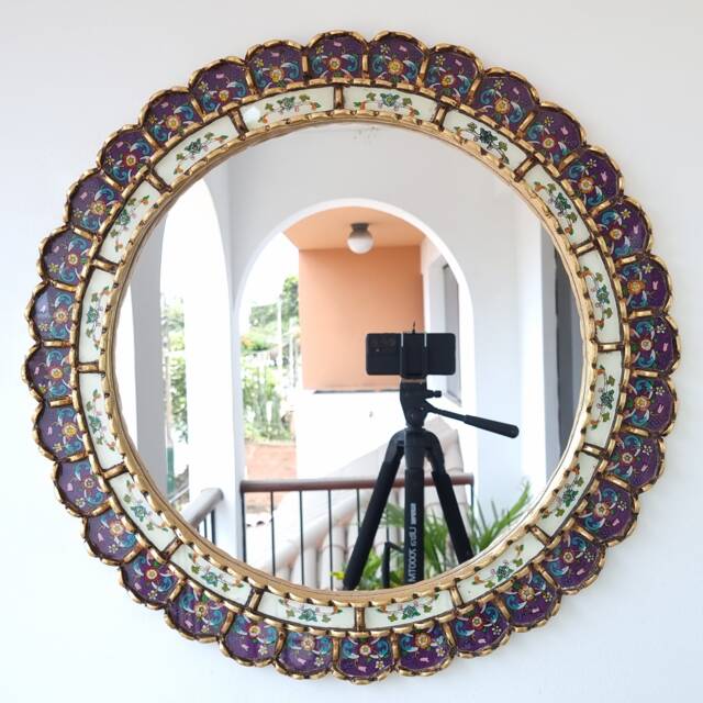 Round Purple & Gold Mirror 60cm - Boho Sunburst Wall Handmade Peruvian Decorative Statement - image 1