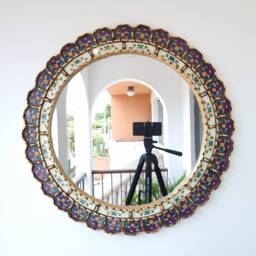 Round Purple & Gold Mirror 60cm - Boho Sunburst Wall Handmade Peruvian Decorative Statement - thumbnail 2